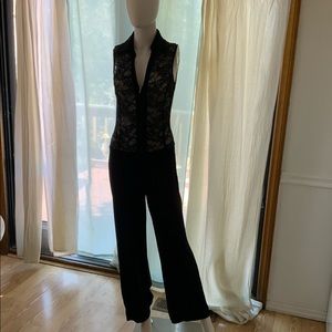 Chic black lace top one piece pant suit jumpsuit